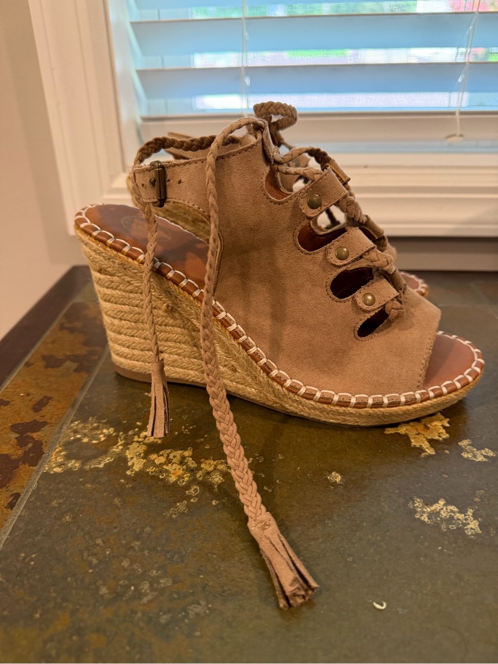 NEVER WORN! Taupe Wedge Espadrille Sandals